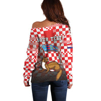Personalized Croatia Off Shoulder Sweater Kuna Zlatica With Symbol - Wonder Print Shop