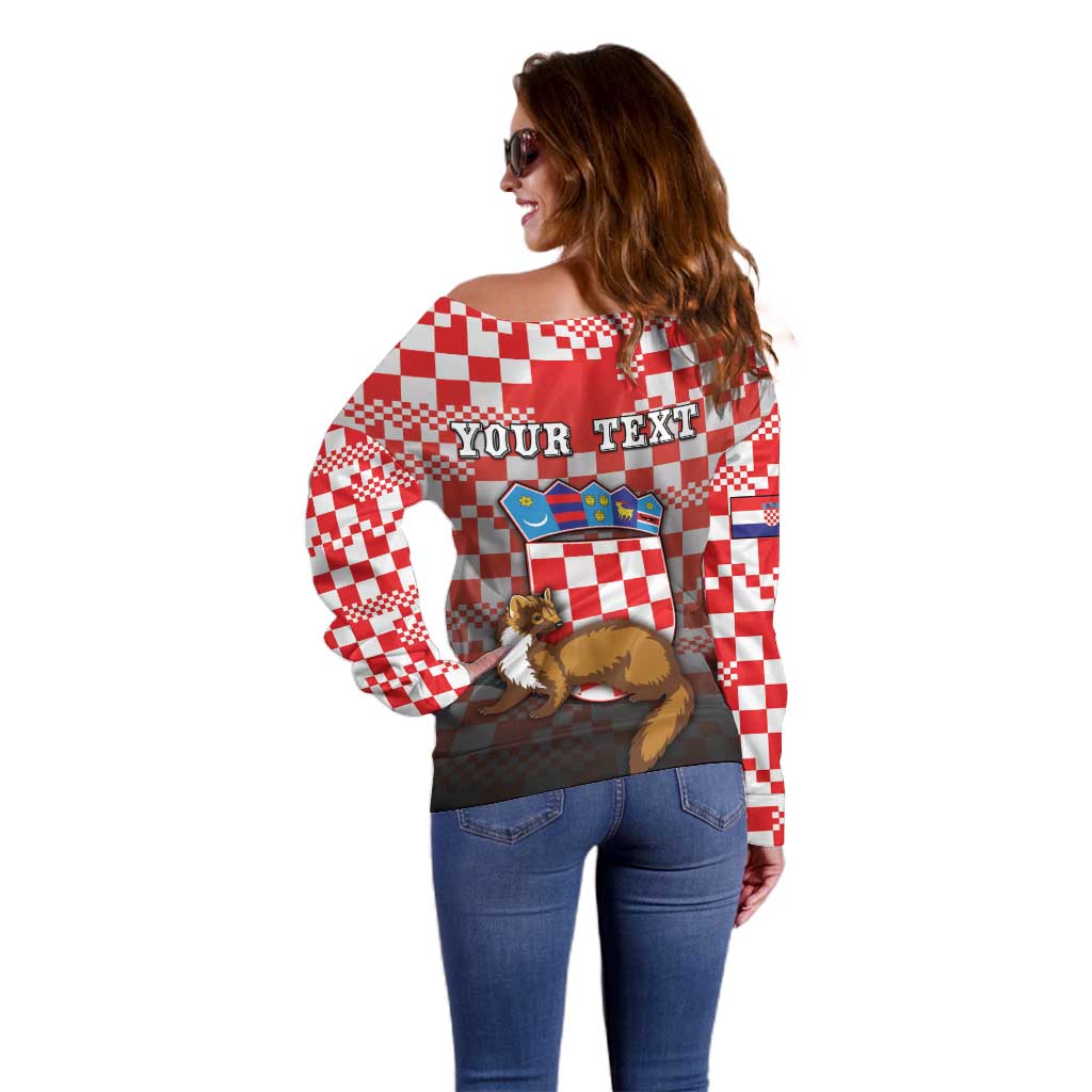 Personalized Croatia Off Shoulder Sweater Kuna Zlatica With Symbol - Wonder Print Shop