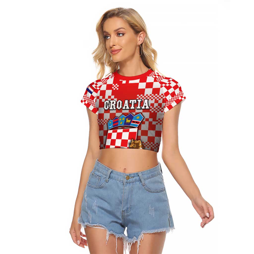 Personalized Croatia Raglan Cropped T Shirt Kuna Zlatica With Symbol - Wonder Print Shop