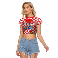 Personalized Croatia Raglan Cropped T Shirt Kuna Zlatica With Symbol - Wonder Print Shop