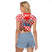 Personalized Croatia Raglan Cropped T Shirt Kuna Zlatica With Symbol - Wonder Print Shop