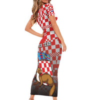 Personalized Croatia Short Sleeve Bodycon Dress Kuna Zlatica With Symbol - Wonder Print Shop