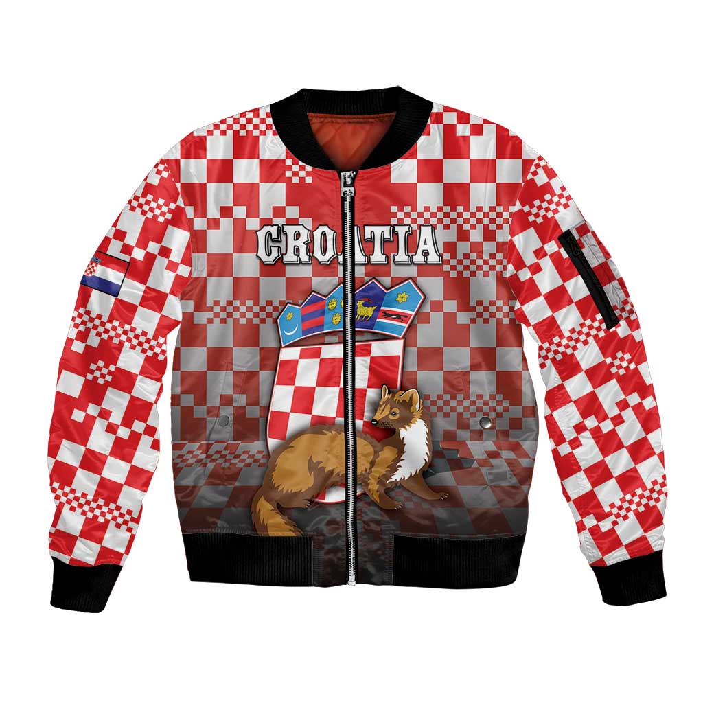 Personalized Croatia Sleeve Zip Bomber Jacket Kuna Zlatica With Symbol - Wonder Print Shop