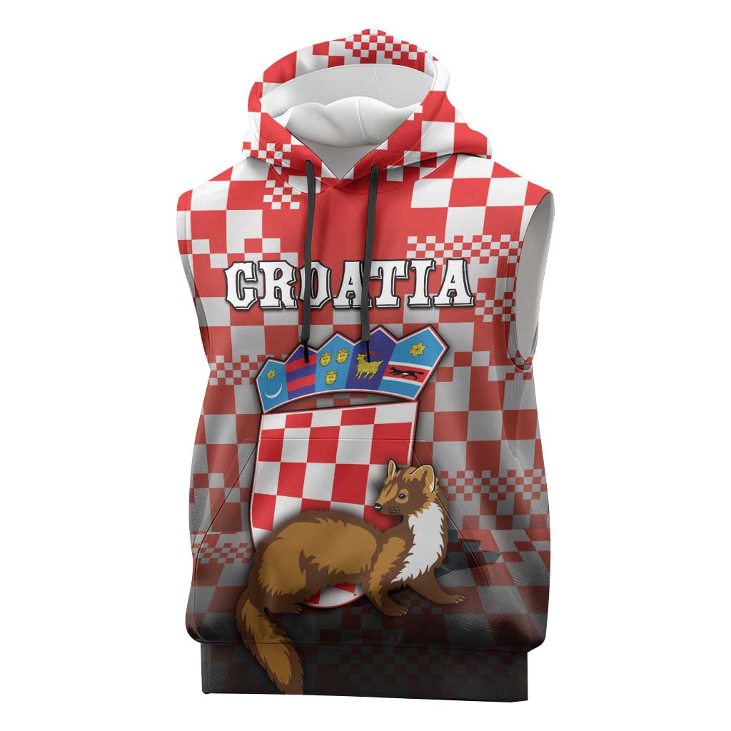 Personalized Croatia Sleeveless Hoodie Kuna Zlatica With Symbol - Wonder Print Shop
