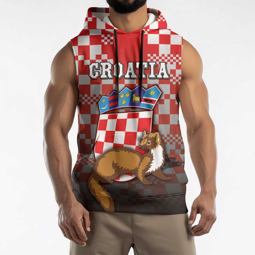 Personalized Croatia Sleeveless Hoodie Kuna Zlatica With Symbol - Wonder Print Shop
