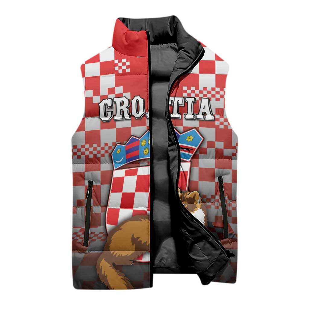 Personalized Croatia Sleeveless Puffer Jacket Kuna Zlatica With Symbol - Wonder Print Shop