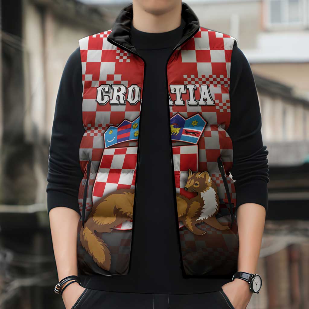 Personalized Croatia Sleeveless Puffer Jacket Kuna Zlatica With Symbol - Wonder Print Shop
