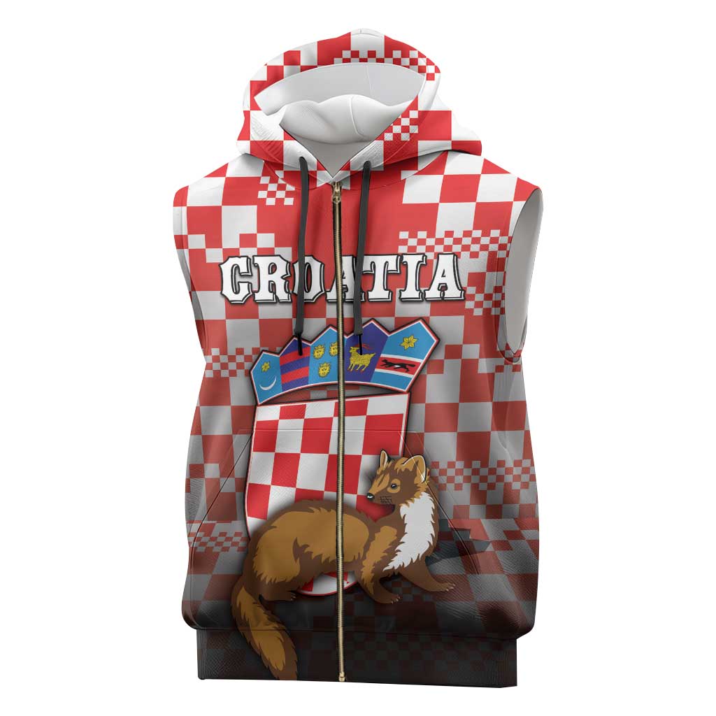 Personalized Croatia Sleeveless Zip Hoodie Kuna Zlatica With Symbol - Wonder Print Shop