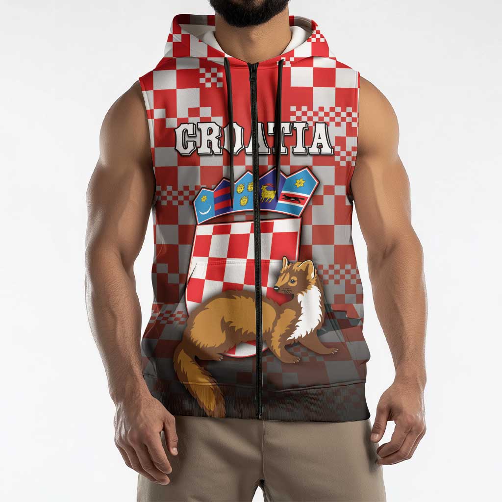 Personalized Croatia Sleeveless Zip Hoodie Kuna Zlatica With Symbol - Wonder Print Shop