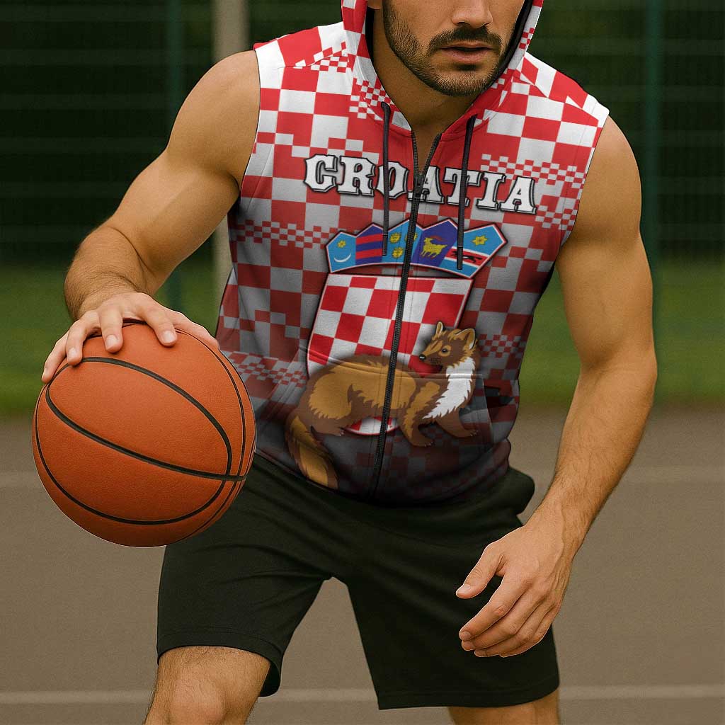 Personalized Croatia Sleeveless Zip Hoodie Kuna Zlatica With Symbol - Wonder Print Shop