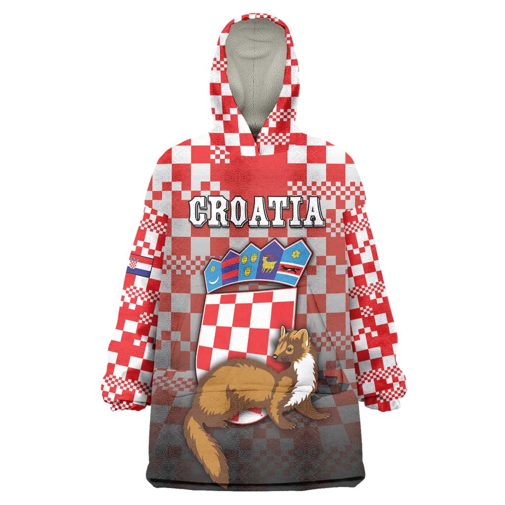 Personalized Croatia Wearable Blanket Hoodie Kuna Zlatica With Symbol - Wonder Print Shop