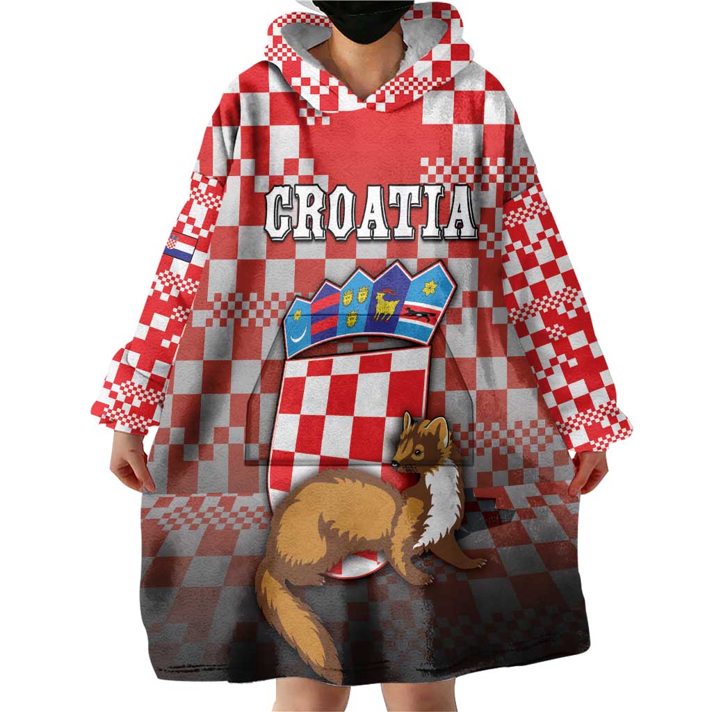 Personalized Croatia Wearable Blanket Hoodie Kuna Zlatica With Symbol - Wonder Print Shop