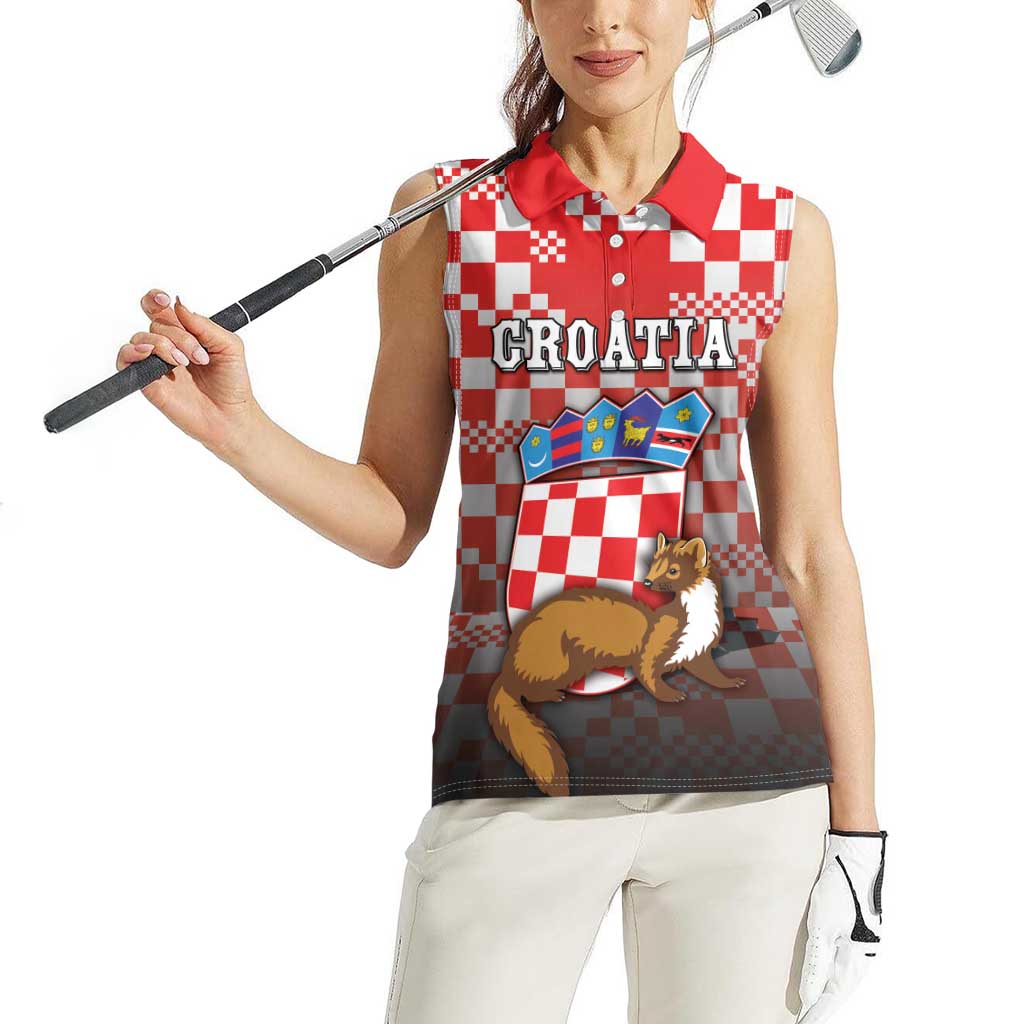 Personalized Croatia Women Sleeveless Polo Shirt Kuna Zlatica With Symbol - Wonder Print Shop