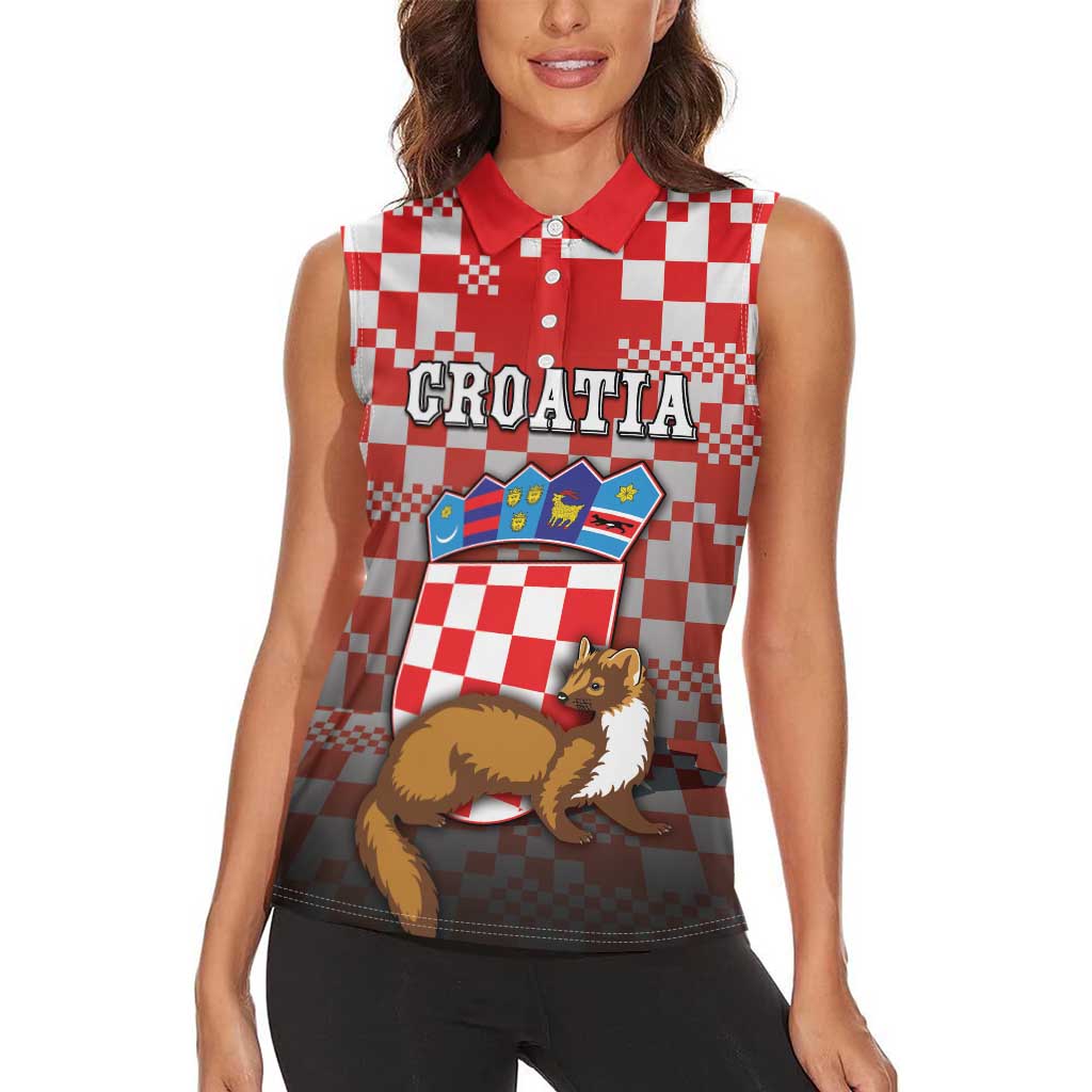 Personalized Croatia Women Sleeveless Polo Shirt Kuna Zlatica With Symbol - Wonder Print Shop