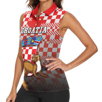 Personalized Croatia Women Sleeveless Polo Shirt Kuna Zlatica With Symbol - Wonder Print Shop