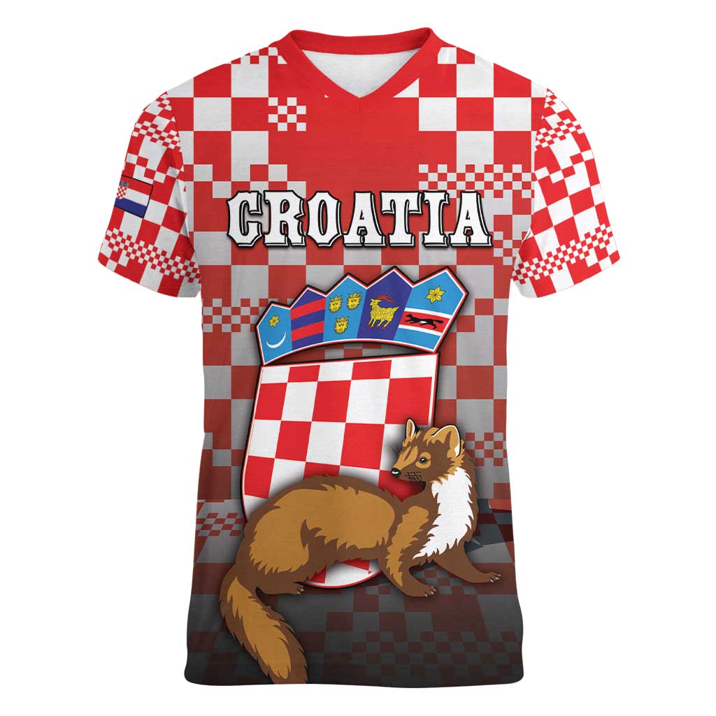 Personalized Croatia Women V-Neck T-Shirt Kuna Zlatica With Symbol - Wonder Print Shop