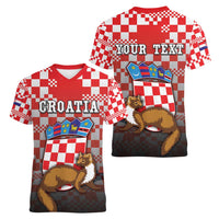 Personalized Croatia Women V-Neck T-Shirt Kuna Zlatica With Symbol - Wonder Print Shop