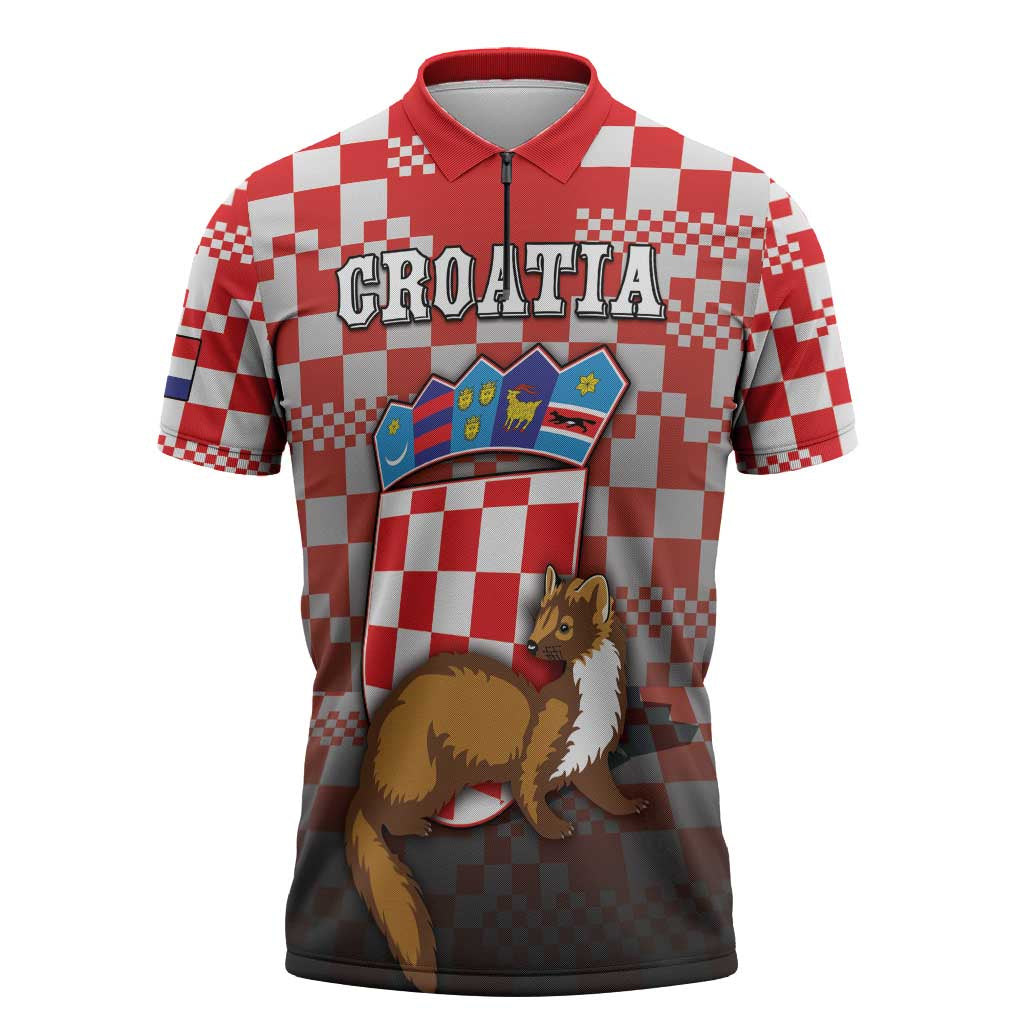 Personalized Croatia Zipper Polo Shirt Kuna Zlatica With Symbol - Wonder Print Shop