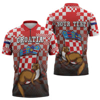 Personalized Croatia Zipper Polo Shirt Kuna Zlatica With Symbol - Wonder Print Shop