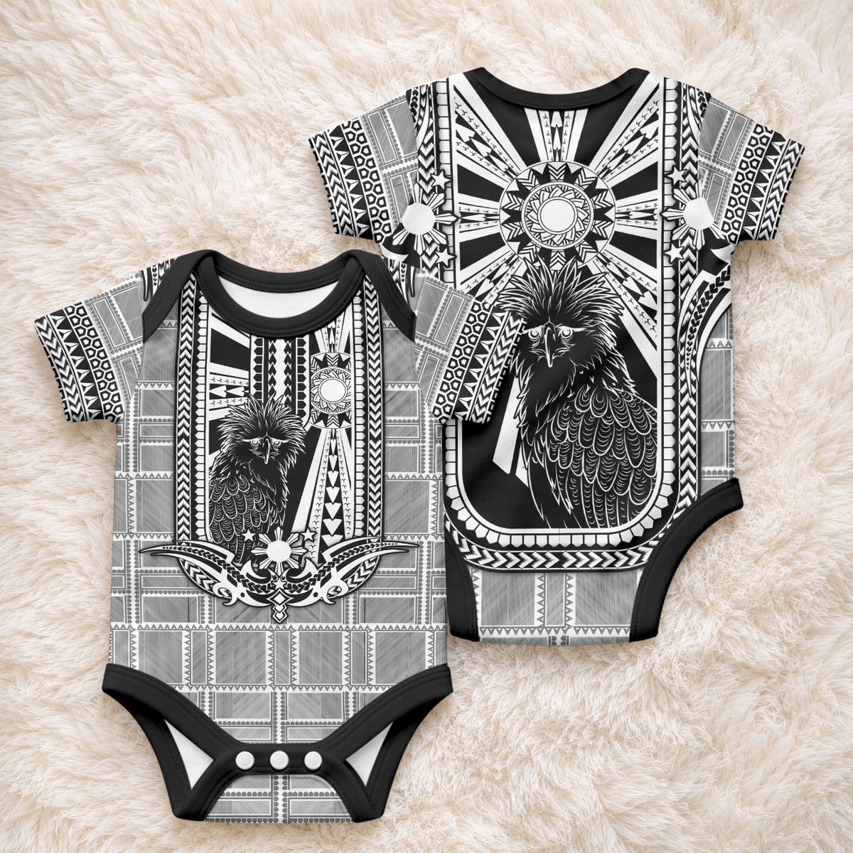 Mabuhay Philippines Festival Baby Onesie Philippine Eagle Sun Three Stars Barong Pattern