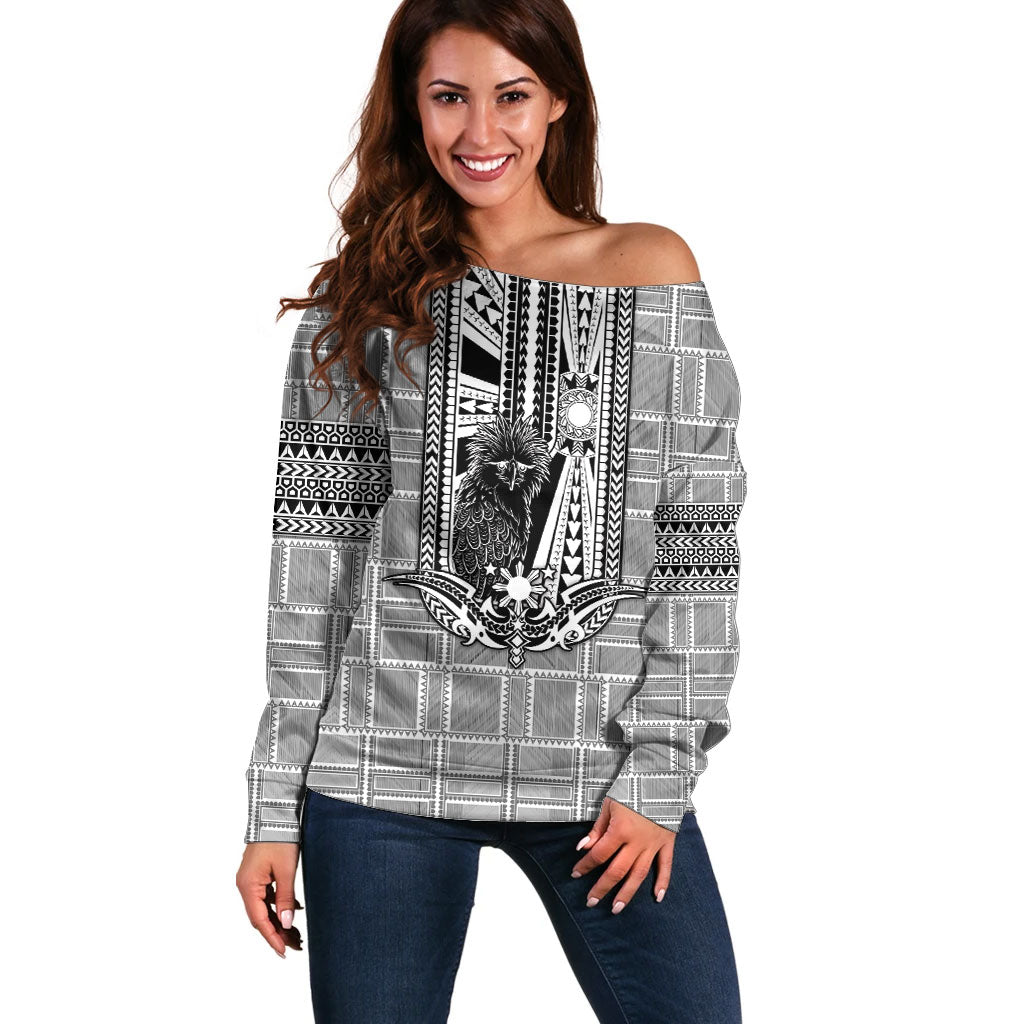Mabuhay Philippines Festival Off Shoulder Sweater Philippine Eagle Sun Three Stars Barong Pattern