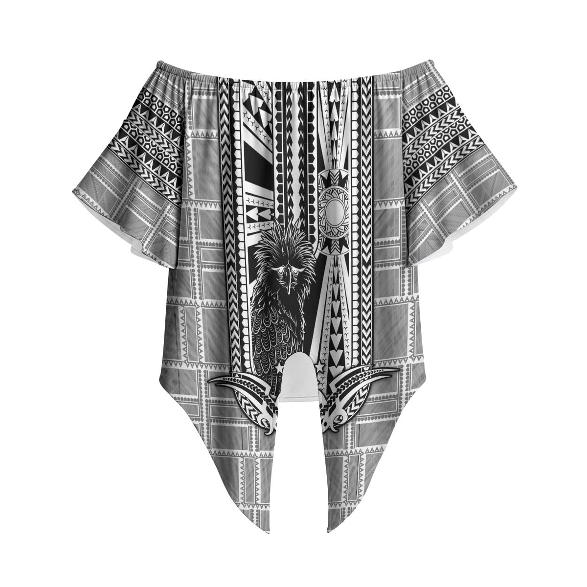 Mabuhay Philippines Festival Off Shoulder Wrap Waist Top Philippine Eagle Sun Three Stars Barong Pattern