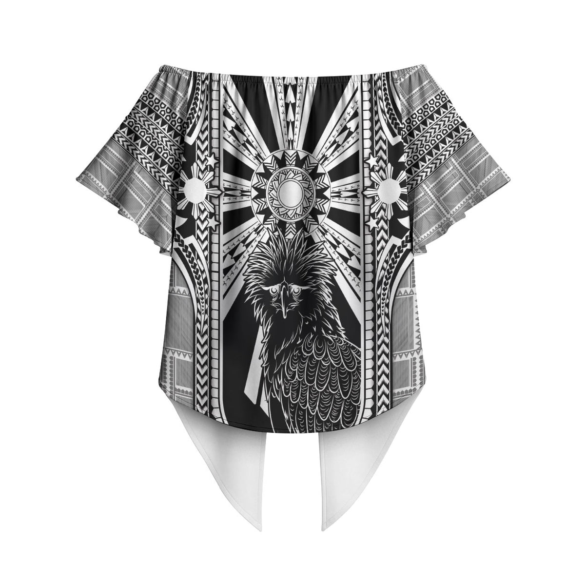 Mabuhay Philippines Festival Off Shoulder Wrap Waist Top Philippine Eagle Sun Three Stars Barong Pattern