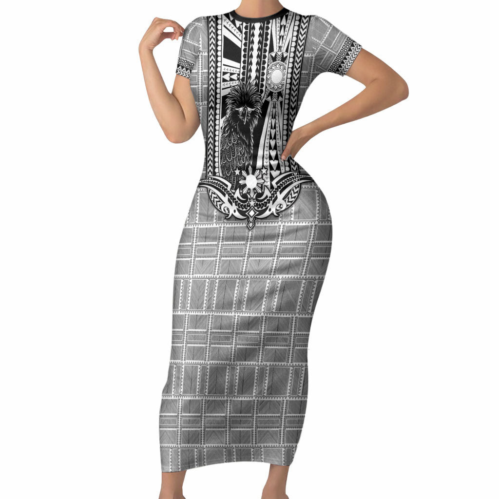 Mabuhay Philippines Festival Short Sleeve Bodycon Dress Philippine Eagle Sun Three Stars Barong Pattern