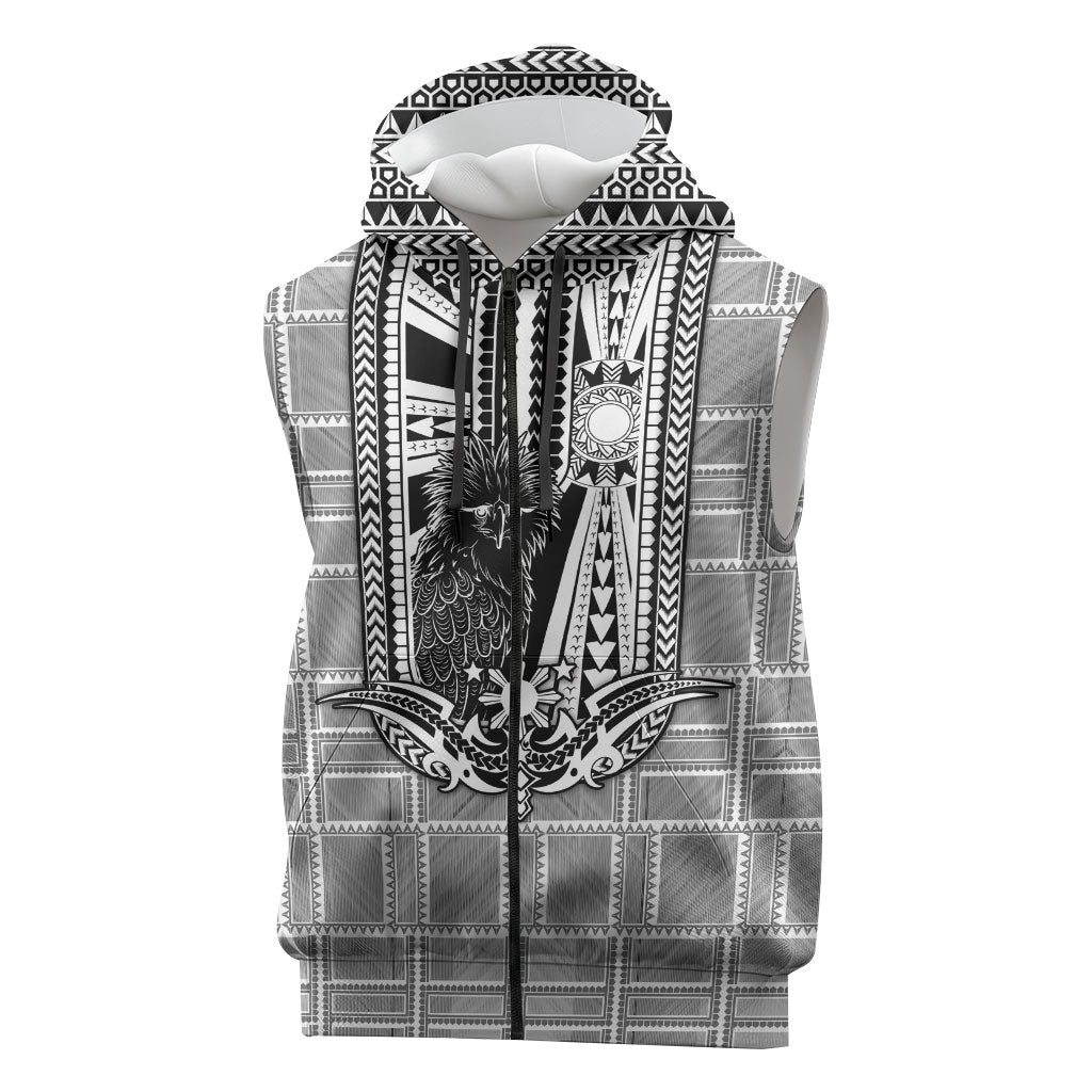 Mabuhay Philippines Festival Sleeveless Zip Hoodie Philippine Eagle Sun Three Stars Barong Pattern