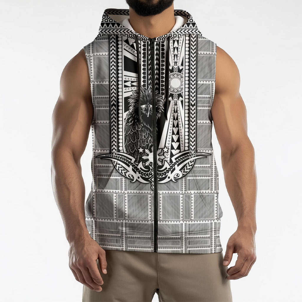 Mabuhay Philippines Festival Sleeveless Zip Hoodie Philippine Eagle Sun Three Stars Barong Pattern