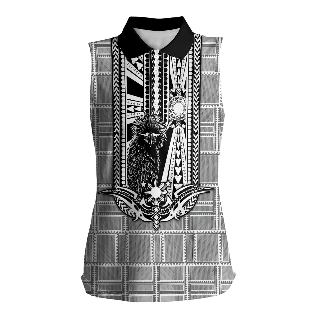 Mabuhay Philippines Festival Women Sleeveless Polo Shirt Philippine Eagle Sun Three Stars Barong Pattern