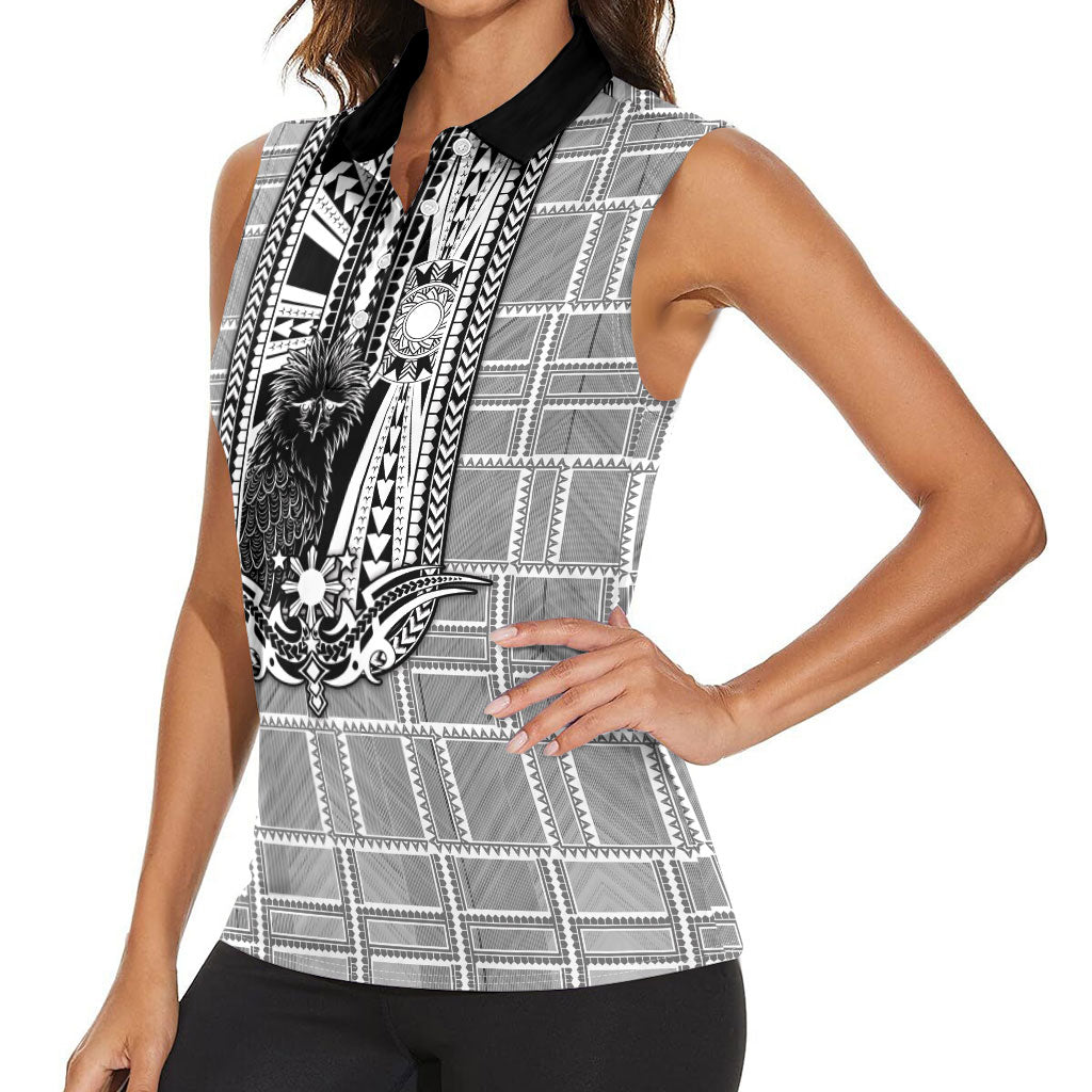 Mabuhay Philippines Festival Women Sleeveless Polo Shirt Philippine Eagle Sun Three Stars Barong Pattern