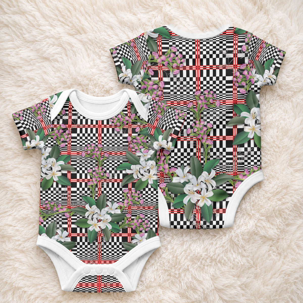 Red Binakol Motifs With Jasminum Sambac Baby Onesie Mabuhay Philippines Festival