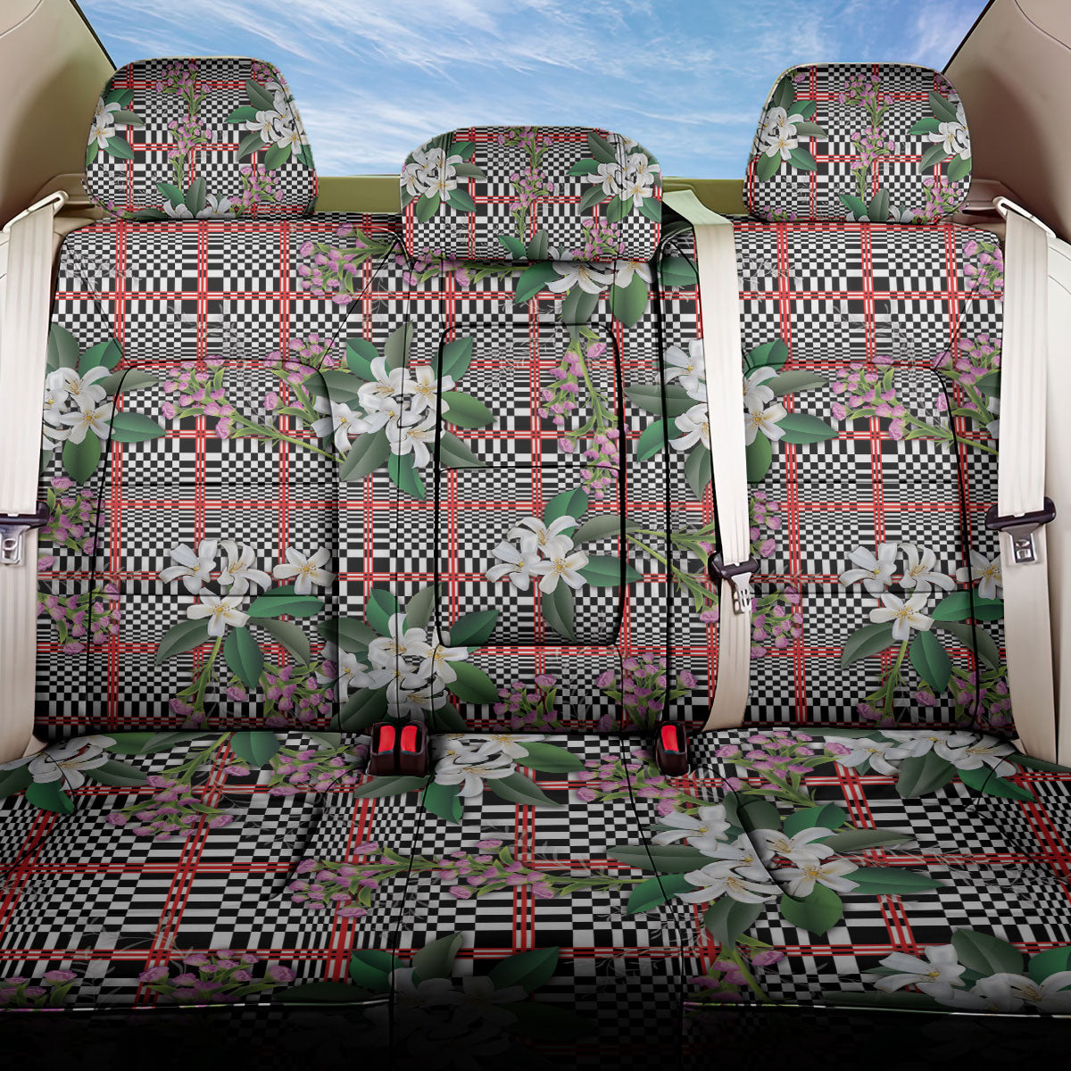 Red Binakol Motifs With Jasminum Sambac Back Car Seat Cover Mabuhay Philippines Festival