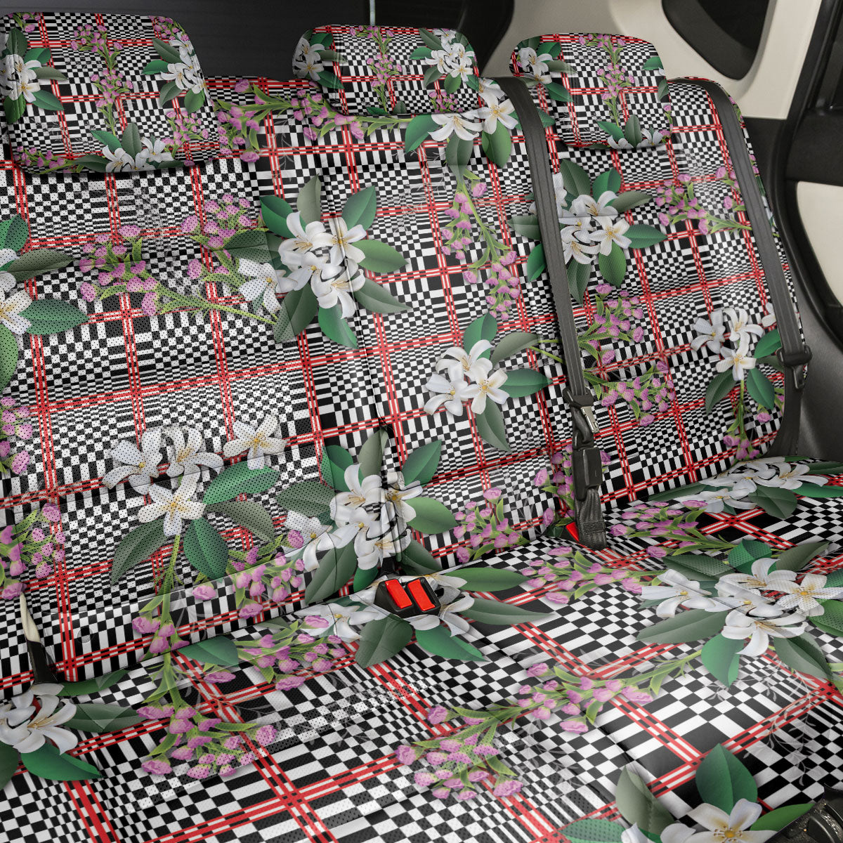 Red Binakol Motifs With Jasminum Sambac Back Car Seat Cover Mabuhay Philippines Festival