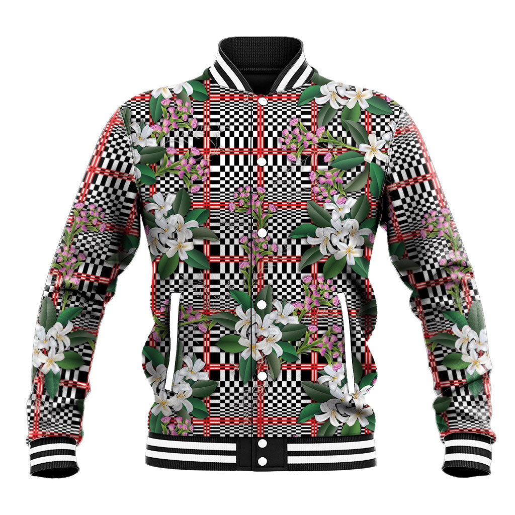 Red Binakol Motifs With Jasminum Sambac Baseball Jacket Mabuhay Philippines Festival