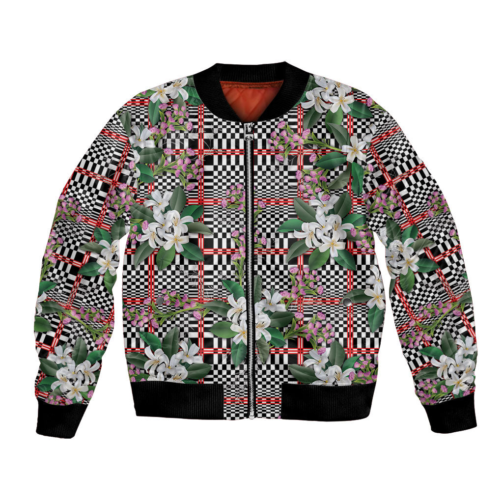 Red Binakol Motifs With Jasminum Sambac Bomber Jacket Mabuhay Philippines Festival