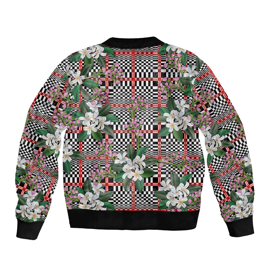 Red Binakol Motifs With Jasminum Sambac Bomber Jacket Mabuhay Philippines Festival