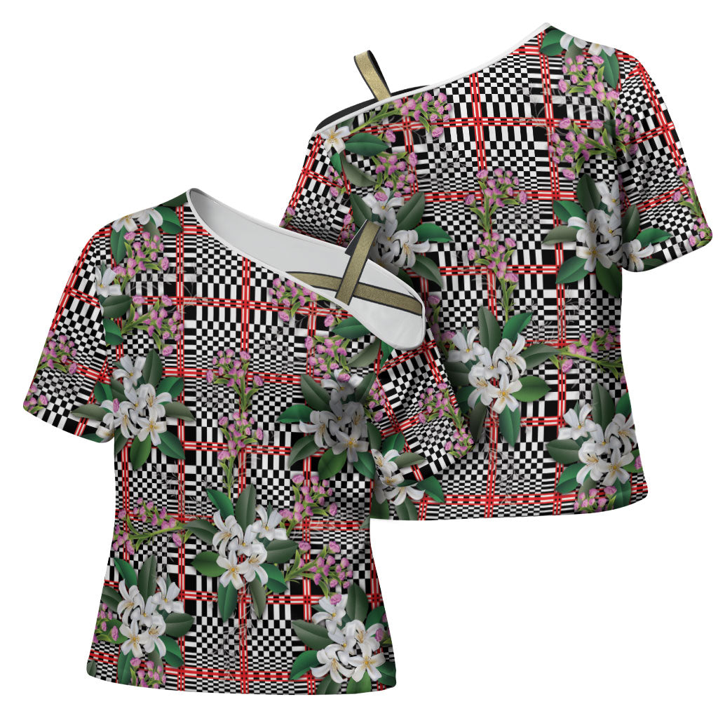 Red Binakol Motifs With Jasminum Sambac Cross Shoulder Shirt Mabuhay Philippines Festival
