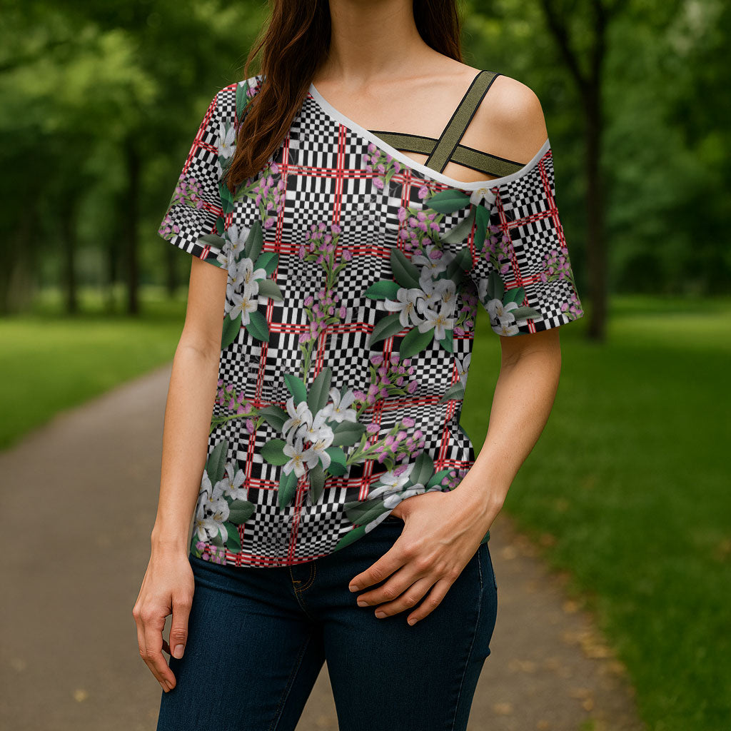Red Binakol Motifs With Jasminum Sambac Cross Shoulder Shirt Mabuhay Philippines Festival
