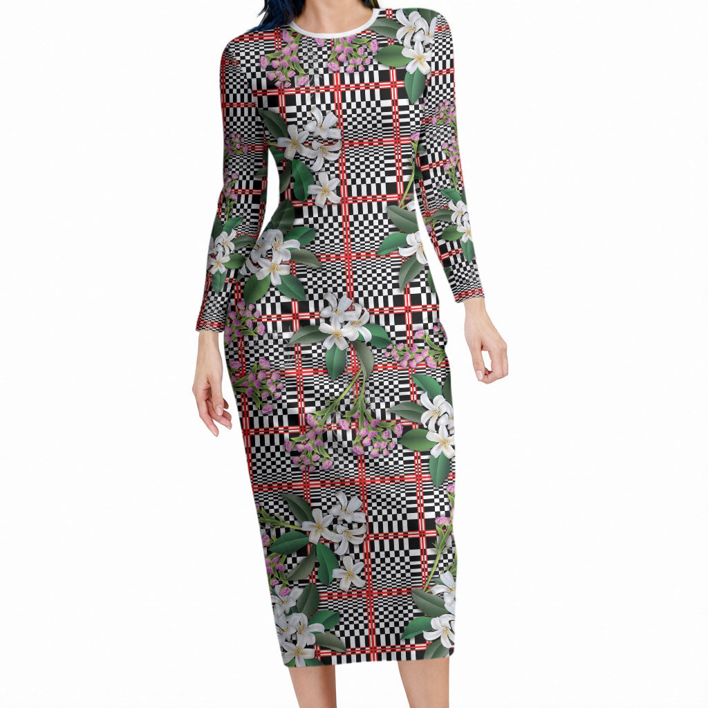 Red Binakol Motifs With Jasminum Sambac Long Sleeve Bodycon Dress Mabuhay Philippines Festival