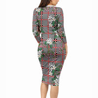 Red Binakol Motifs With Jasminum Sambac Long Sleeve Bodycon Dress Mabuhay Philippines Festival