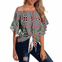 Red Binakol Motifs With Jasminum Sambac Off Shoulder Wrap Waist Top Mabuhay Philippines Festival