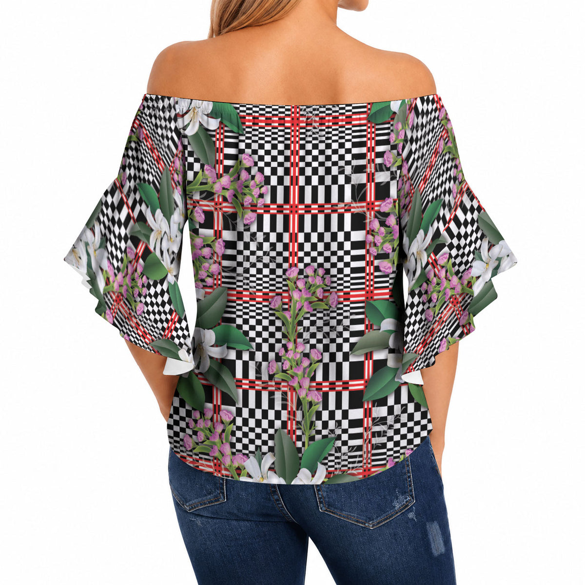Red Binakol Motifs With Jasminum Sambac Off Shoulder Wrap Waist Top Mabuhay Philippines Festival