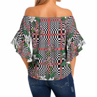 Red Binakol Motifs With Jasminum Sambac Off Shoulder Wrap Waist Top Mabuhay Philippines Festival