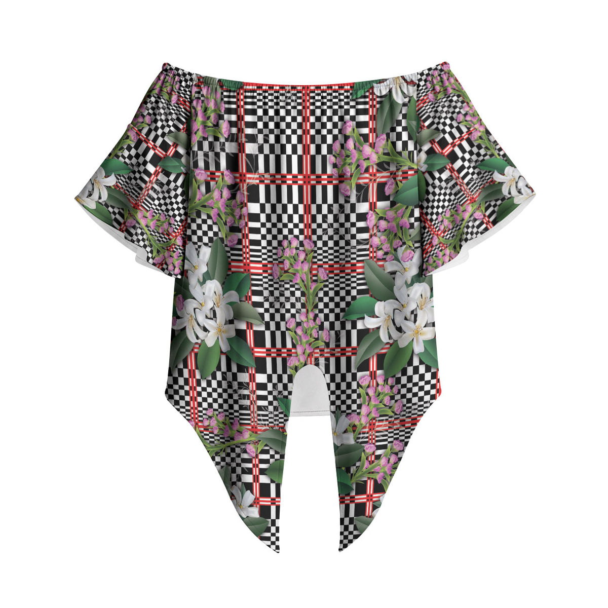 Red Binakol Motifs With Jasminum Sambac Off Shoulder Wrap Waist Top Mabuhay Philippines Festival