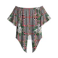 Red Binakol Motifs With Jasminum Sambac Off Shoulder Wrap Waist Top Mabuhay Philippines Festival