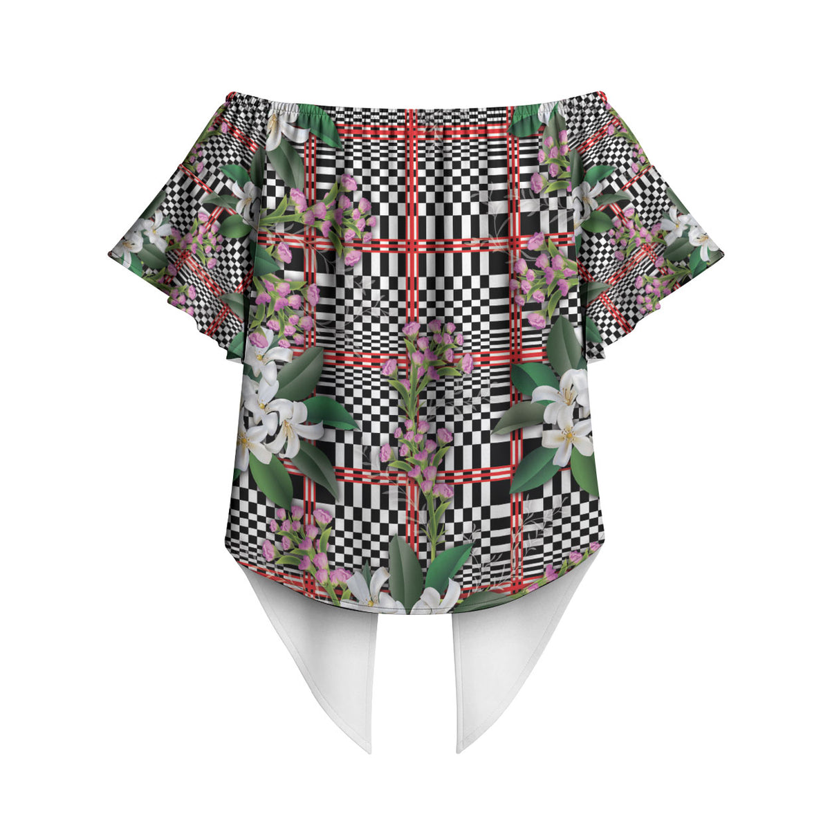 Red Binakol Motifs With Jasminum Sambac Off Shoulder Wrap Waist Top Mabuhay Philippines Festival