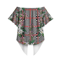 Red Binakol Motifs With Jasminum Sambac Off Shoulder Wrap Waist Top Mabuhay Philippines Festival