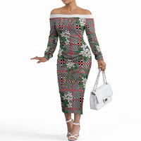 Red Binakol Motifs With Jasminum Sambac Off The Shoulder Long Sleeve Dress Mabuhay Philippines Festival